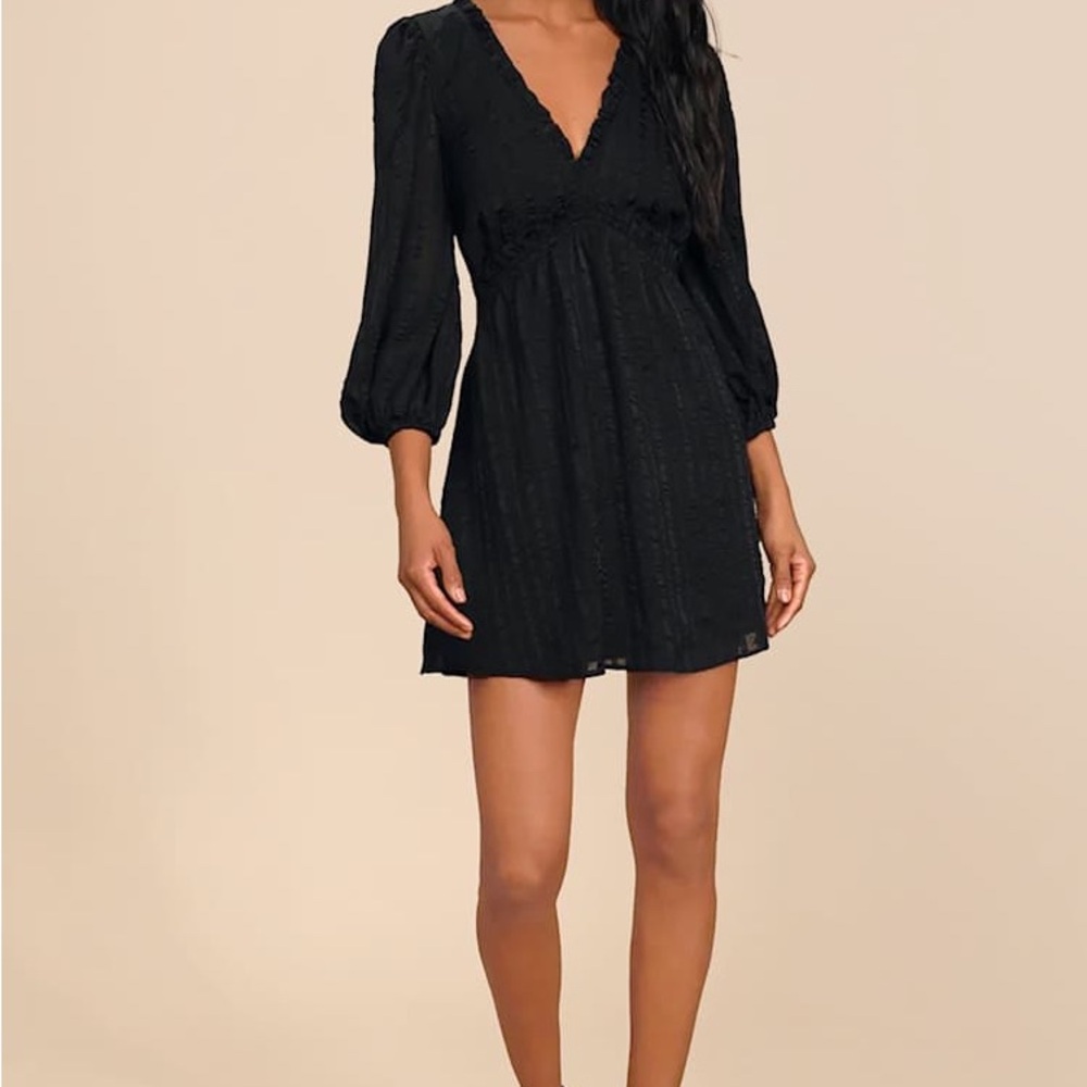 NWT Forever In My Heart Black Striped Balloon Sleeve Mini Dress